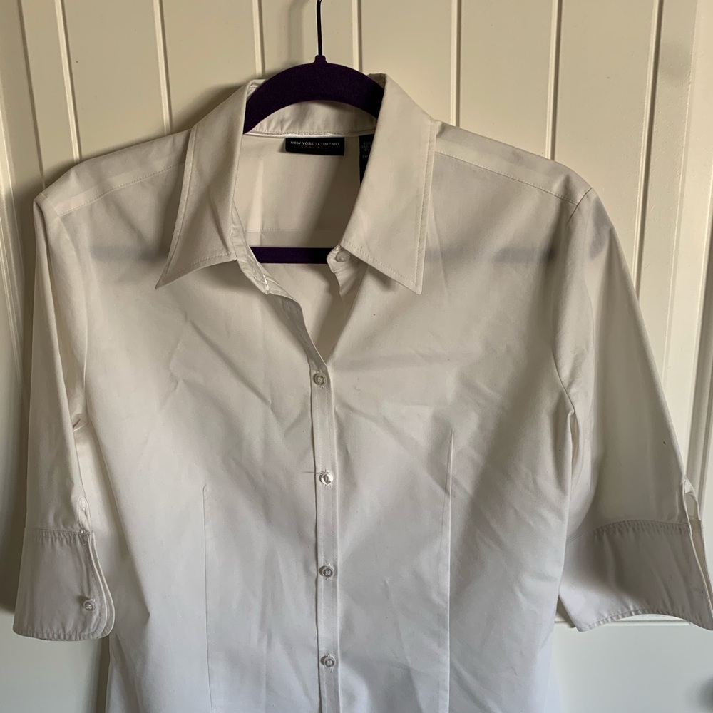 Classic white button up blouse